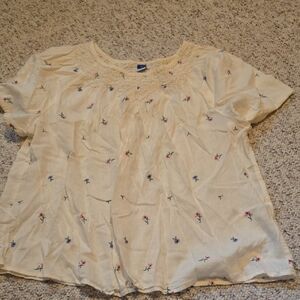 Old Navy Cream Textured Top with Floral Accents